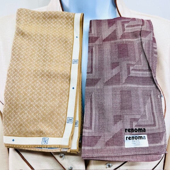 New 3 men handkerchief cotton/silk 18" Renoma Paris & JK  Beige gold Burgendy(37 - Picture 1 of 4